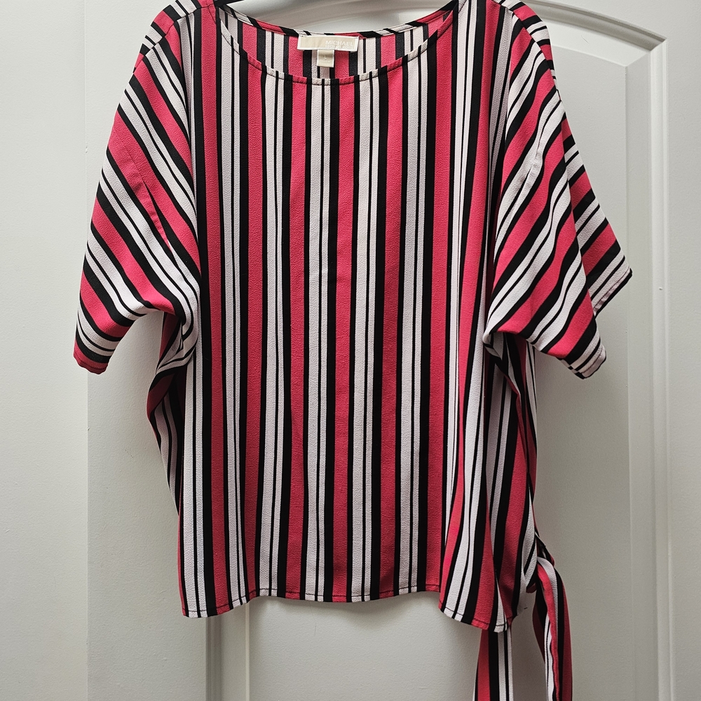 Michael Kors Pink and Black Striped Blouse Size L